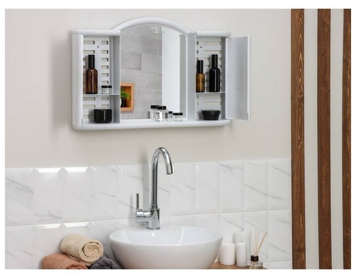 Шкафчик зеркальный для ванной комнаты "Арго", цвет белый мрамор - фотография № 10
