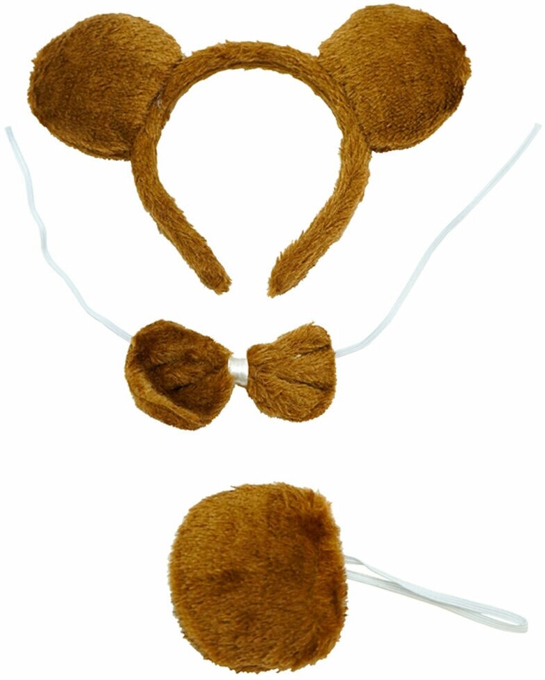 Карнавальный костюм Riota Медведь плюшевый ободок + бабочка + хвост коричневый 3 шт