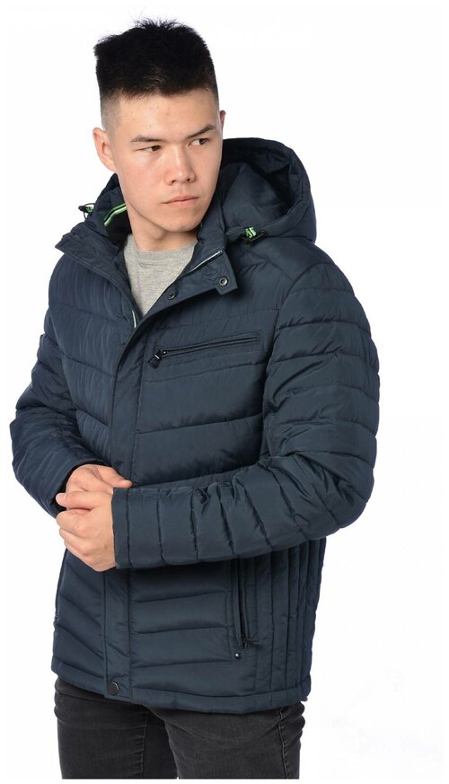 куртка INDACO FASHION зимняя, внутренний карман, капюшон, карманы, манжеты, размер 52, синий