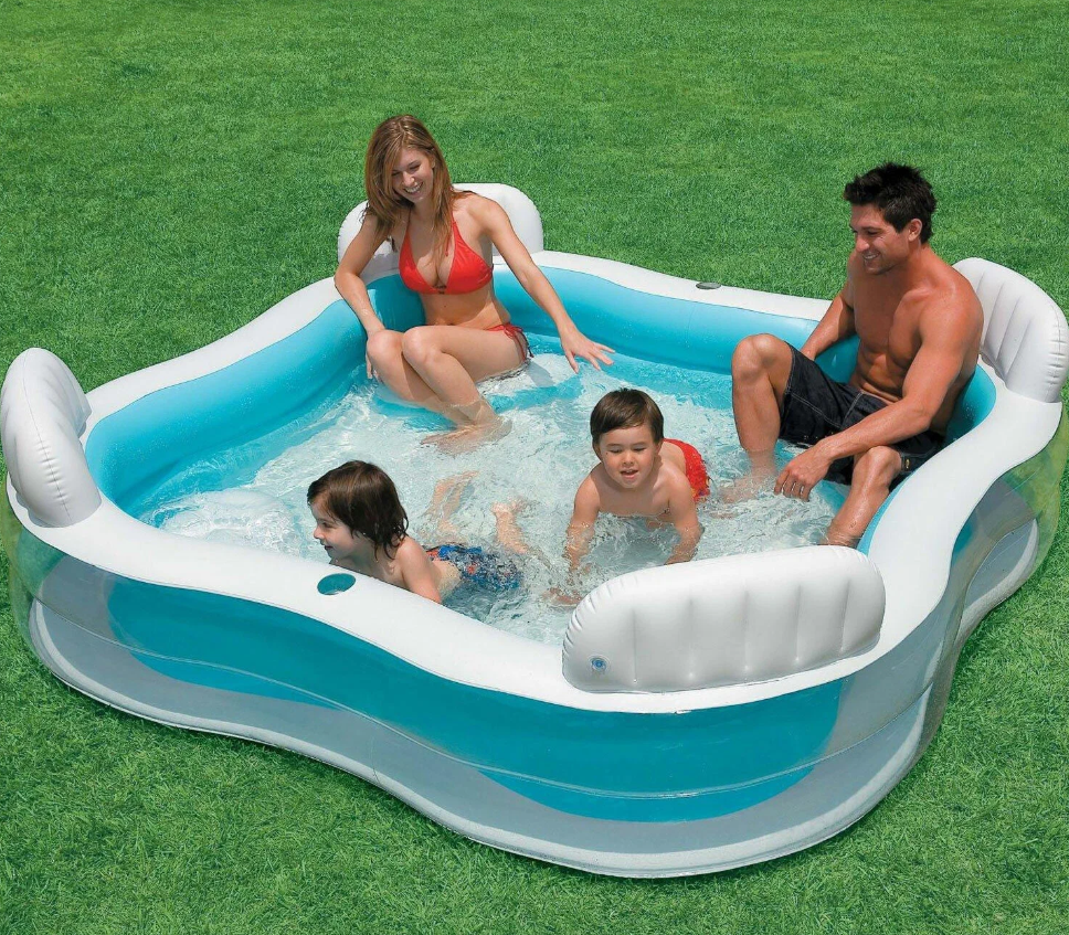 Надувной бассейн Intex для всей семьи/семейный бассейн прямоугольный/надувной бассейн с 4 сиденьями/синий - фотография № 3