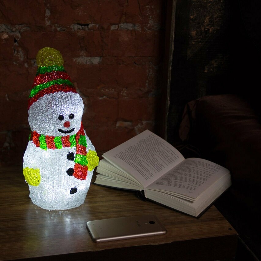 Каркасная светодиодная фигура Снеговик, 30 см, 40 светодиодов, IP 65, понижающий трансформатор в комплекте, новогодние украшения для дома/ декор для праздника акриловый, Neon-Night