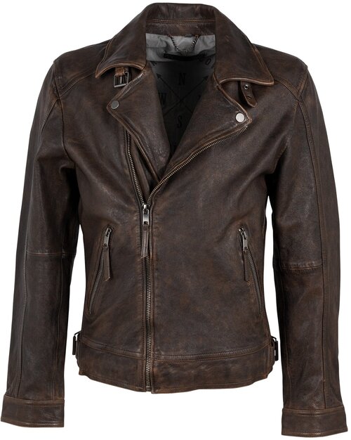 Кожаная куртка , размер 54, коричневый