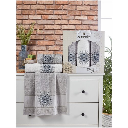 фото Комплект махровых полотенец merzuka в коробке 3 шт. rising sun