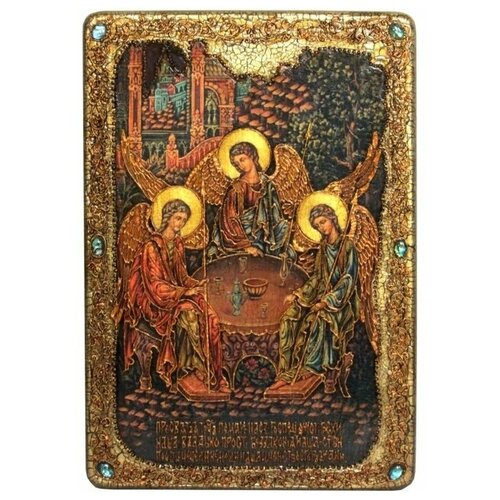 Большая подарочная икона Троица на мореном дубе 42*29см 999-RTI-730m