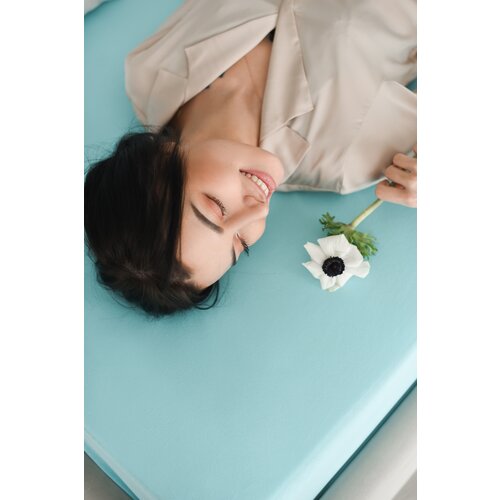 Простынь на резинке 140х200 натяжная 1.5 спальная хлопок бирюза