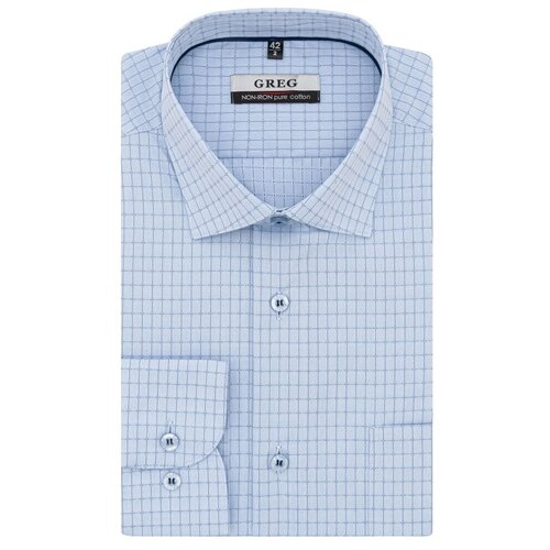 фото Рубашка мужская длинный рукав greg 215/111/2773/1p_gb, прямой силуэт / сlassic fit, цвет голубой, рост 174-184, размер ворота 41