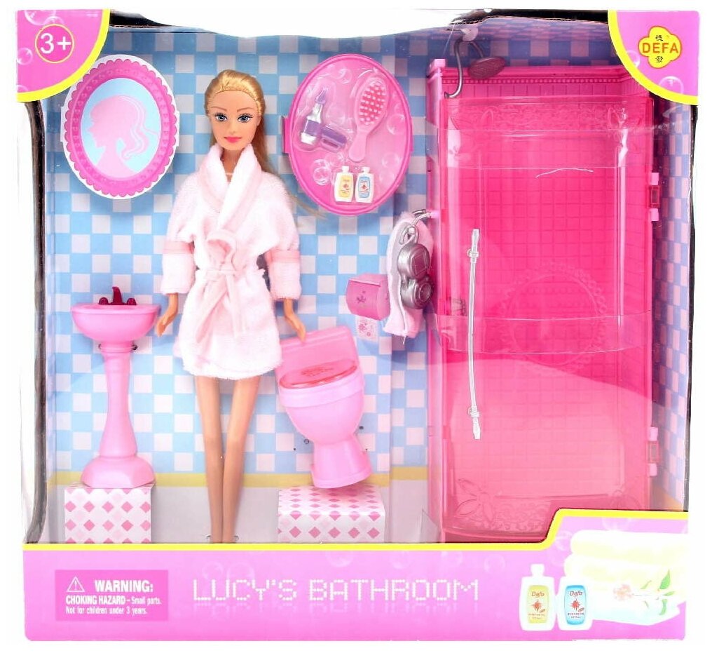 Кукла (29см) в махровом халатике и ванная комната в коробке
