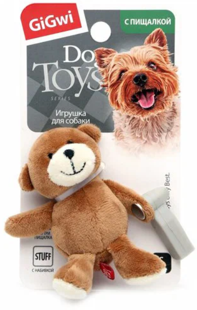 Игрушка для собак GIGWI Dog Toys Мишка с пищалкой коричневый (10 см)