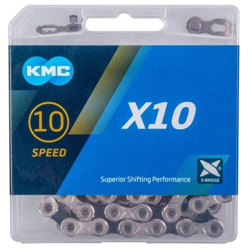 KMC Цепь KMC X10 Silver/Black, 10 скоростей, 114 звеньев цепь kmc x 10 10ск 114зв silver black