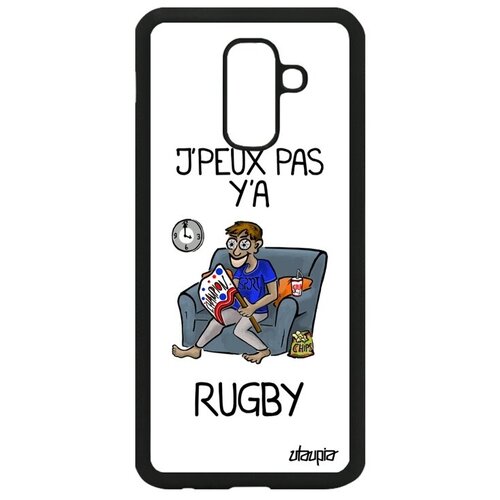 фото Противоударный чехол на телефон // galaxy a6 plus 2018 // "не могу - смотрю регби!" спорт комикс, utaupia, белый