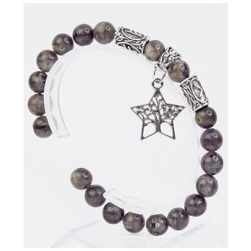 фото Браслет-оберег из натурального камня лабрадор с подвеской пентаграмма/формула преодоления препятствий/талисман из бусин, бижутерия, украшение x-rune