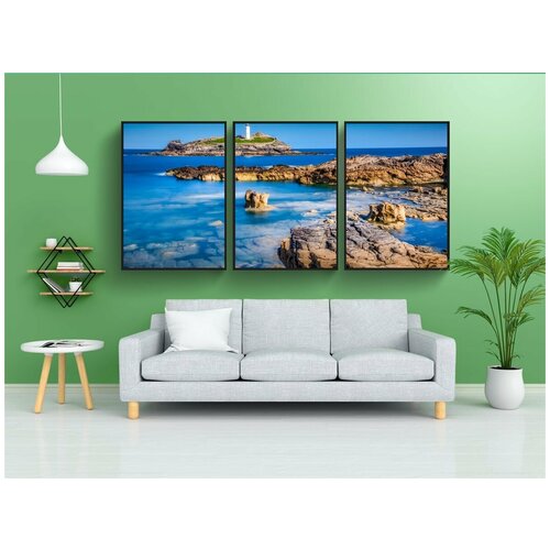 фото Набор модулных постеров для интерьера "маяк годреви, остров godrevy, залив сент-айвс" 60x90 см. в тубусе, без рамки lotsprints