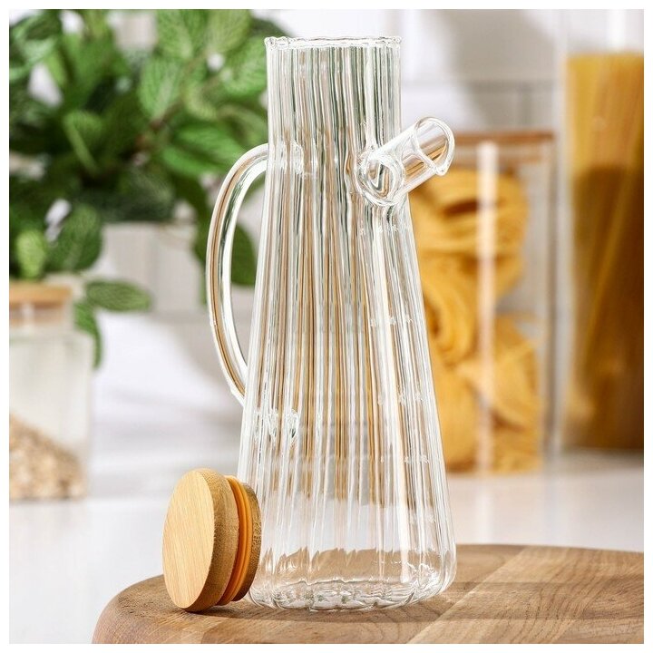 Бутыль стеклянная для соусов и масла с бамбуковой крышкой «Дафна», 500 мл - фотография № 3