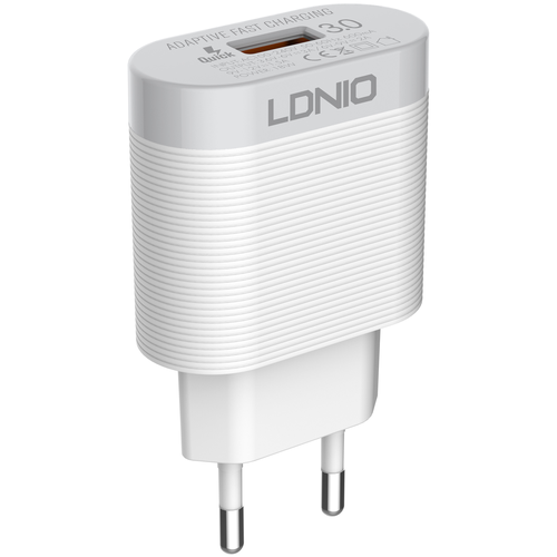 Сетевое ЗУ LDNIO A303Q/ + Кабель Lightning/ QC 3.0/ 1 USB Auto-ID/ Выход: 5V_9V_12V, 18W/белый сетевое зарядное устройство ldnio dl ac50 lightning 5 вт белый