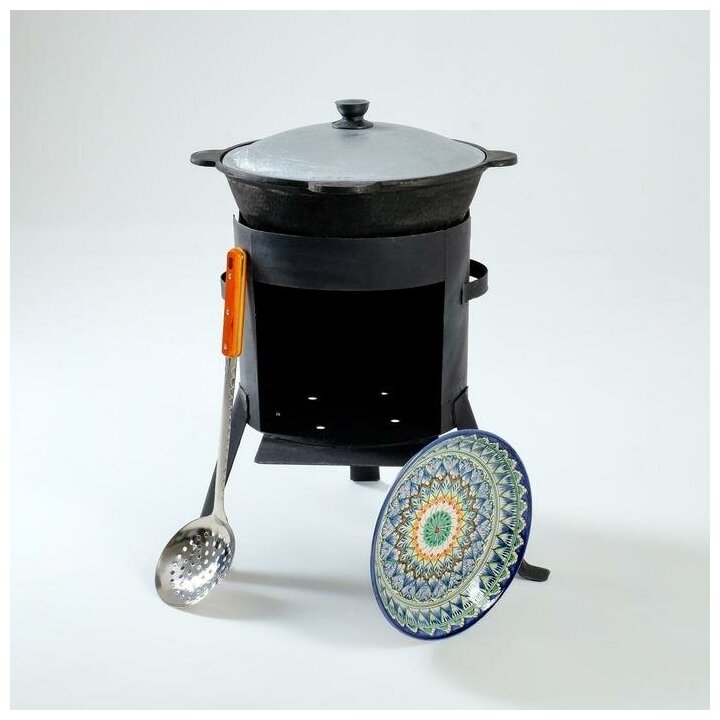 фото Набор для плова 4 предмета: казан 6л, печь под казан, ляган 25см, шумовка 43см