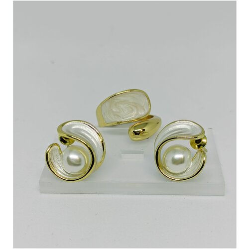 фото Комплект украшений женский кольцо и серьги с жемчугом filimati