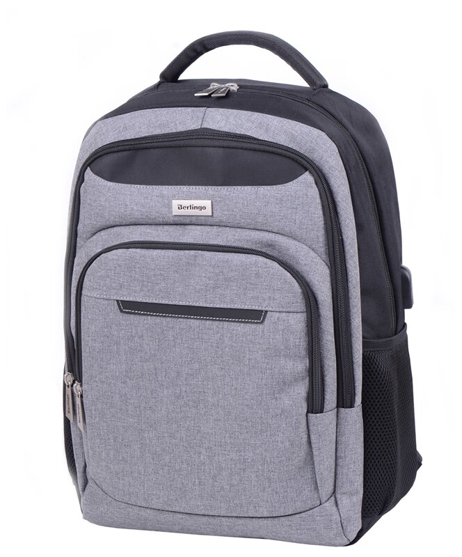 Рюкзак Berlingo City "Strict grey" 42*29*17см, 2 отделения, 3 кармана, отделение для ноутбука, USB разъем, эргономическая спинка