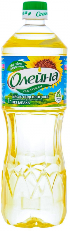 Масло подсолнечное олейна рафинированное дезодорированное 1-й сорт, 1л