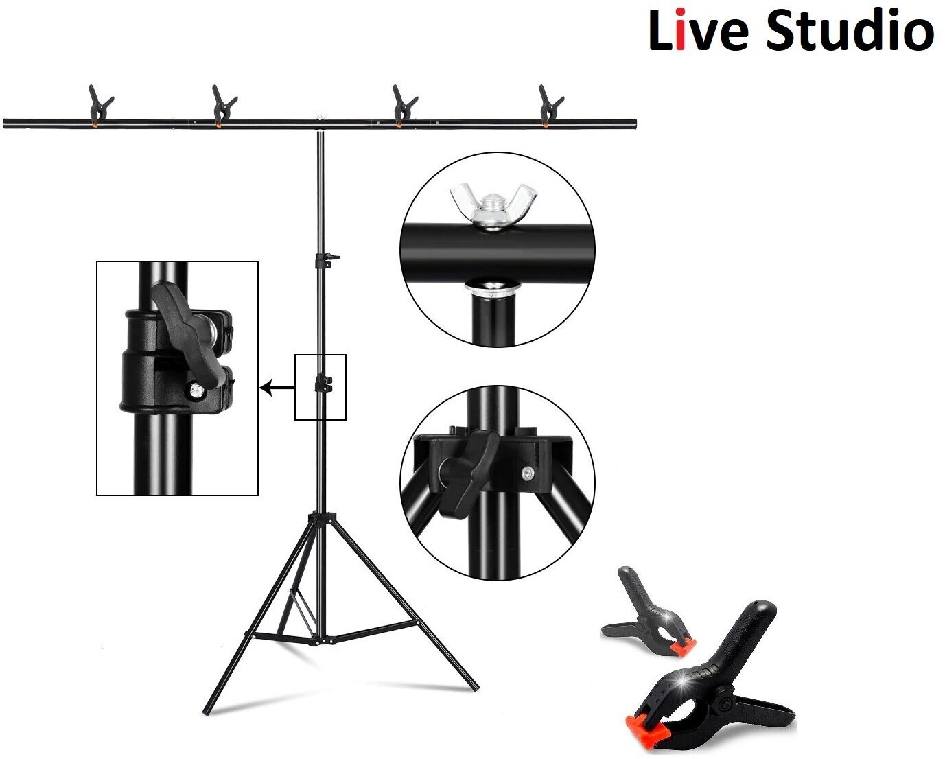 Система Установки Фона 2х2 метра Live Studio с чехлом, Т-образная с прищепками. Каркас для фото фона, Стойка держатель крепление для фотофона