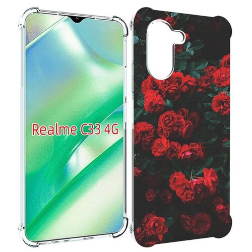 Чехол MyPads розы-в-листьях для Realme C33 4G задняя-панель-накладка-бампер