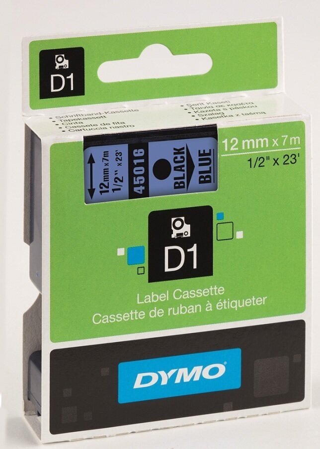 Картридж Dymo, с виниловой лентой, пластик, черный шрифт, 12 мм х 7 м Голубой,
