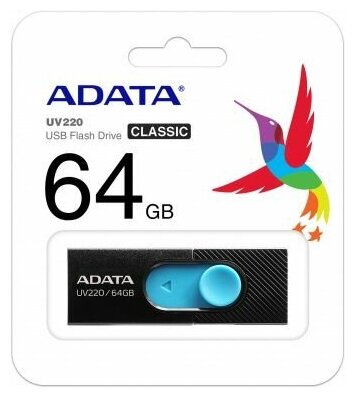 Флешка ADATA 64Gb UV220 USB2.0 черный/синий