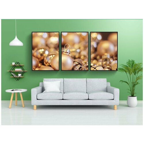 фото Набор модулных постеров для интерьера "рождество, новогодние шары, рождественский колокольчик" 60x90 см. в тубусе, без рамки lotsprints