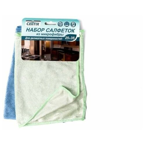 CELLTIX Салфетка д/уборки деликатных поверхностей 25х35см, микрофибра, 2 шт в уп, 280 гр./кв.м, E1M