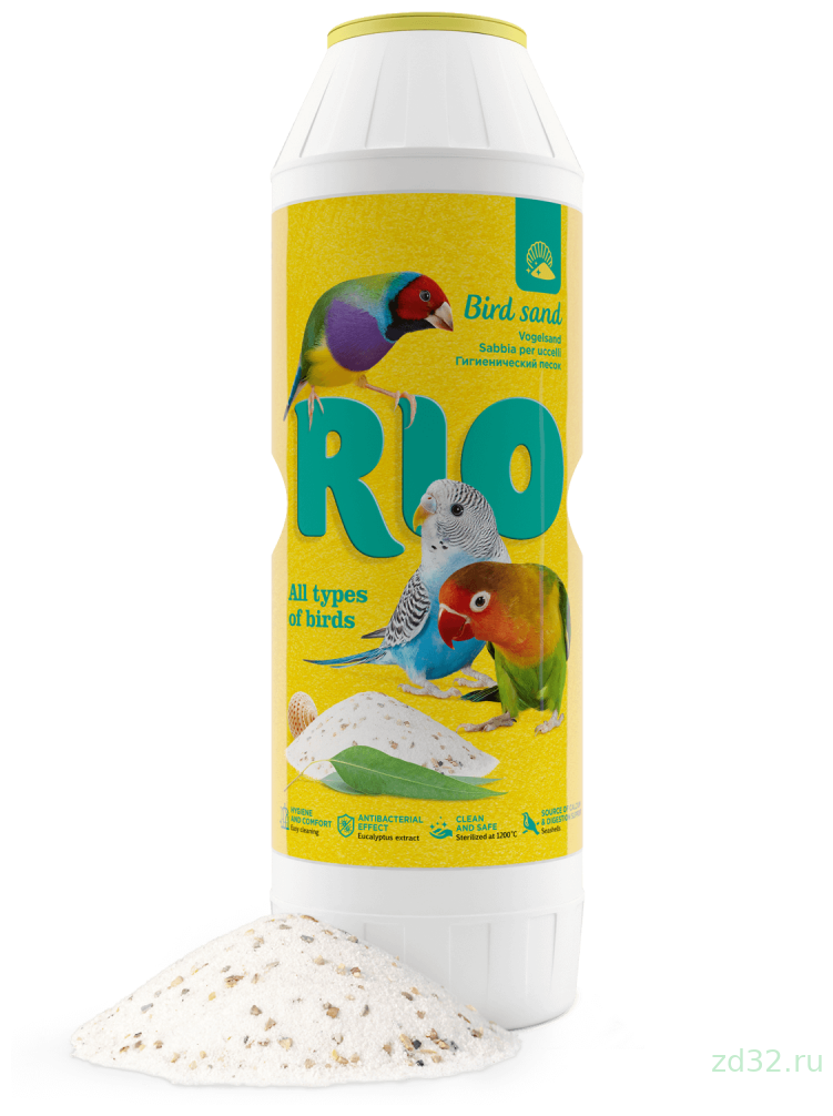Гигиенический песок для птиц FIORY RIO Bird Sand с экстратом эвкалипта и ракушечником 2 кг - фотография № 1