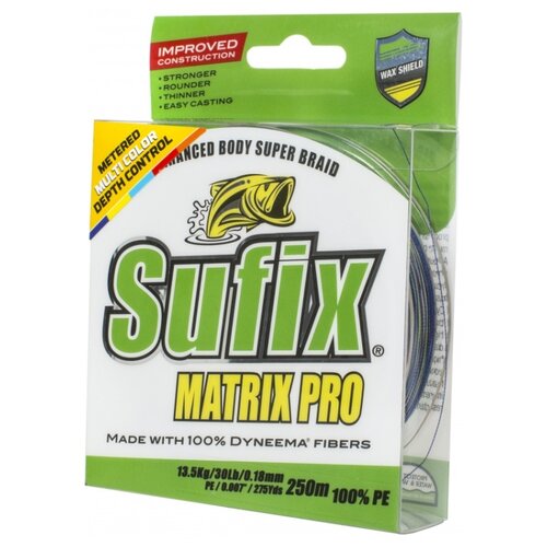 Плетеный шнур Sufix Matrix Pro d=0.18 мм, 250 м, 13.5 кг, multicolor, 1 шт.