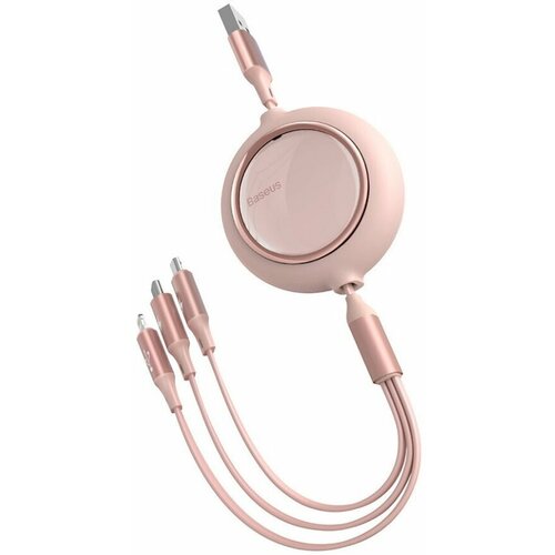 Кабель Baseus Bright Mirror One-for-three Retractable Data Cable USB to M+L+C 3.5A 1.2m Pink (CAMLT-MJ04)