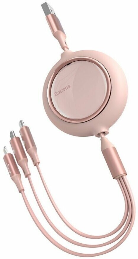 Кабель Baseus Bright Mirror One-for-three Retractable Data Cable USB to M+L+C 3.5A 1.2m Pink (CAMLT-MJ04)