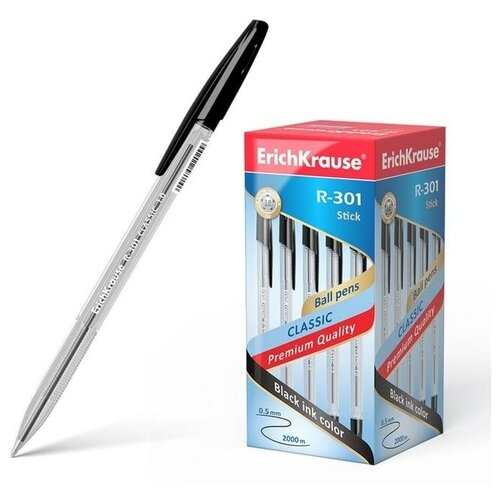 ErichKrause Ручка шариковая Erich Krause R-301 Classic Stick, узел 1.0 мм, чернила чёрные, длина линии письма 2000 метров, штрихкод на ручке