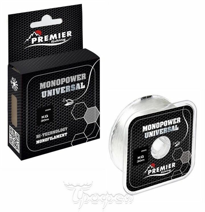 Леска Preмier fishing MONOPOWER Universal, диаметр 0.14 мм, тест 2.2 кг, 100 м, прозрачная