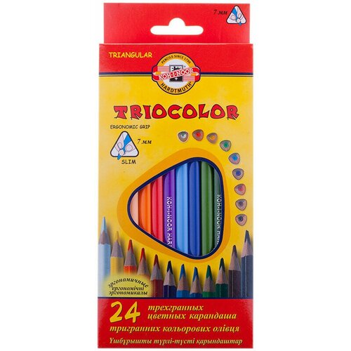 фото Карандаши цветные koh-i-noor "triocolor", 24цв, трехгран, заточен, европодвес, 132770
