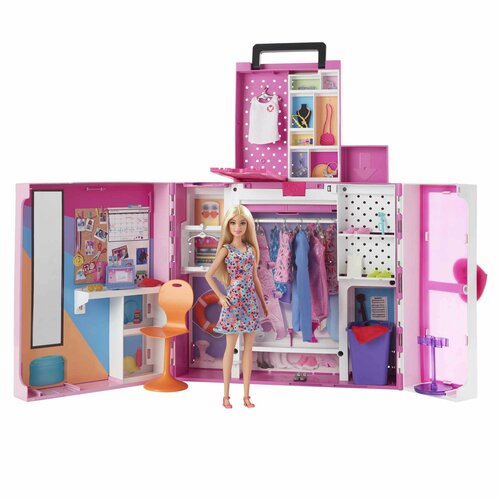 Кукольный домик Barbie Гардероб мечты раскладной с куклой и аксессуарами внутри