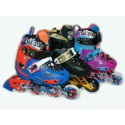 Коньки роликовые раздвижные, рама алюминий, колёса PU, подшипник ABEC-7 Размер S (р. 31-34). + сумка универсальная для коньков 0828 S#31-34), сиренево-голубые