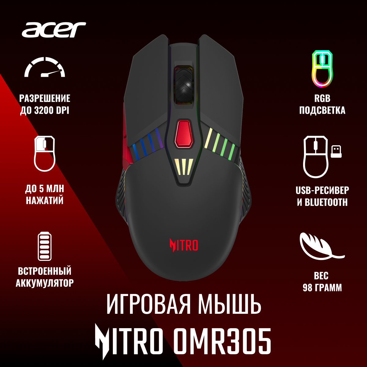 Мышь Acer Nitro OMR305, черный (zl. mcecc.020)