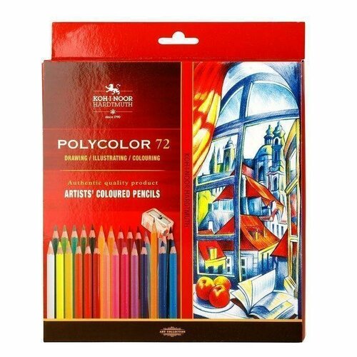 набор цветных карандашей rembrandt polycolor сине фиолетовые оттенки 6шт Карандаши цветные художественные 72 цвета Koh-I-Noor Polycolor (L=175мм, D=7мм, d=3,8мм, 6гр, с аксессуарами) (3837072007KZ)