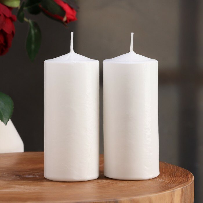 Дарим Красиво Набор свечей цилиндров, 5х12 см, 2 шт, белая