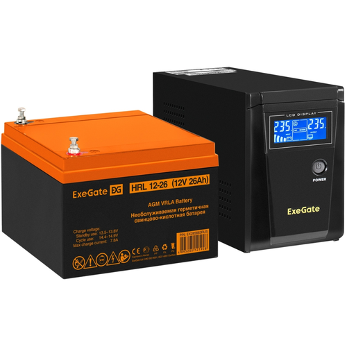 ИБП + батарея ExeGate SineTower SZ-600. LCD. AVR.1SH + HRL 12-26 (26Ач) (EX296767RUS)