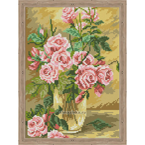Алмазная мозаика Цветной «Розовое вдохновение» (30х40 см, полная выкладка, круглые прозрачные стразы)