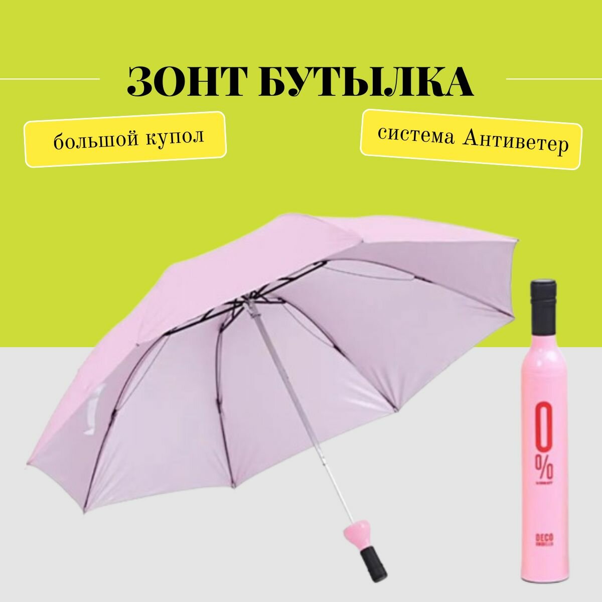 фото Стильный зонт от дождя и солнца с системой Антиветер в виде бутылки черный