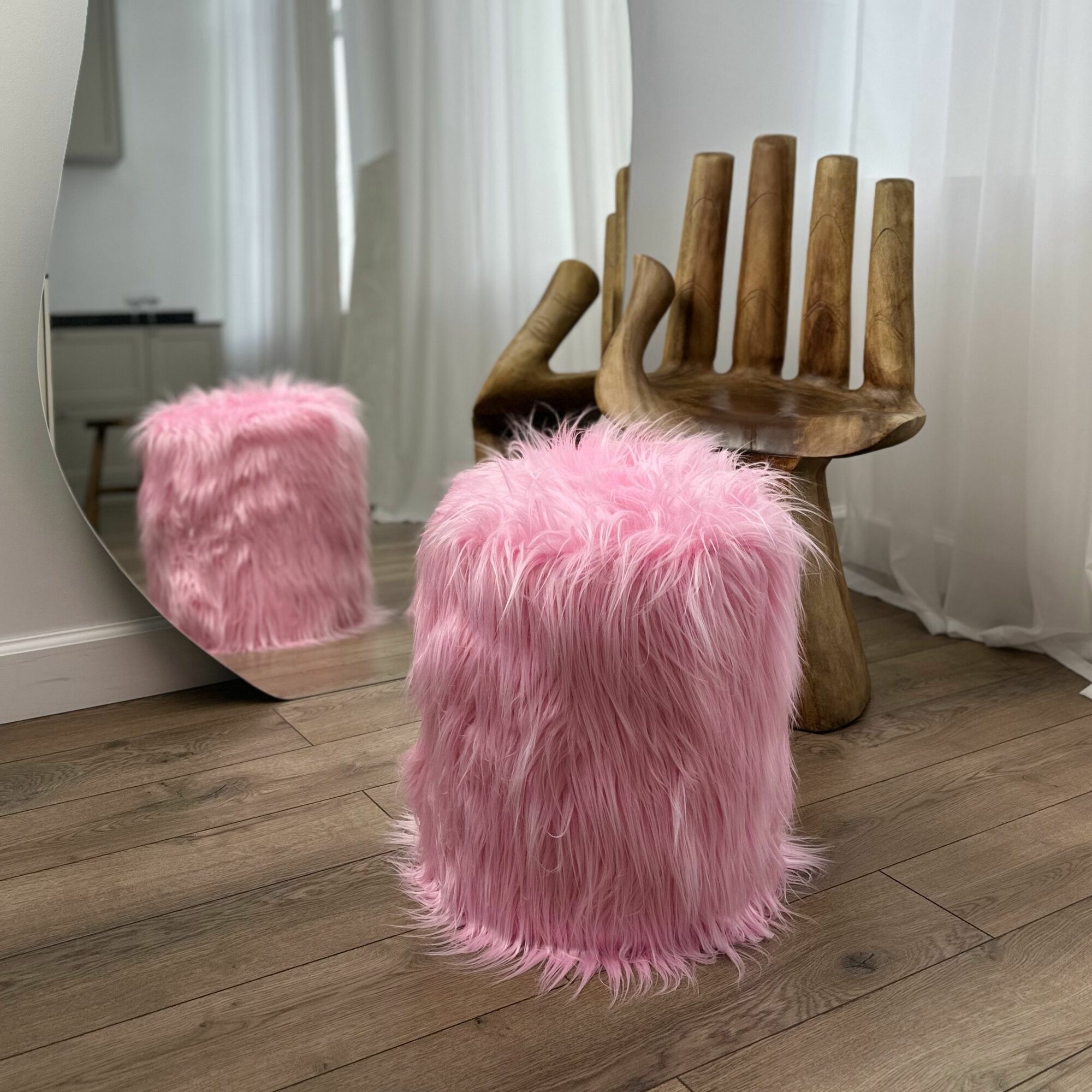 фото Пуф дизайнерский Home Heaven розовый мех круглый 37х37х45 см