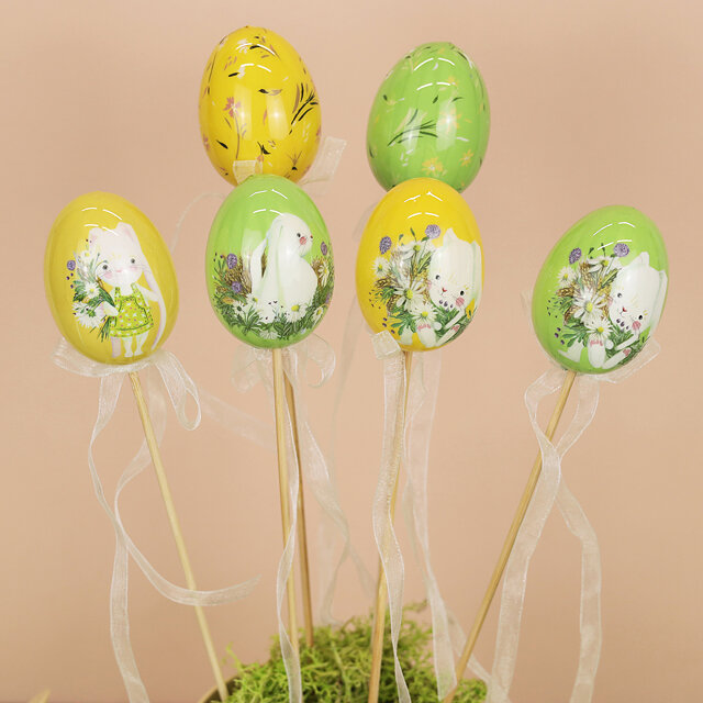 Kaemingk Пасхальные украшения Яйца на палочке Happy Sappy Easter 6 см, 6 шт 802994