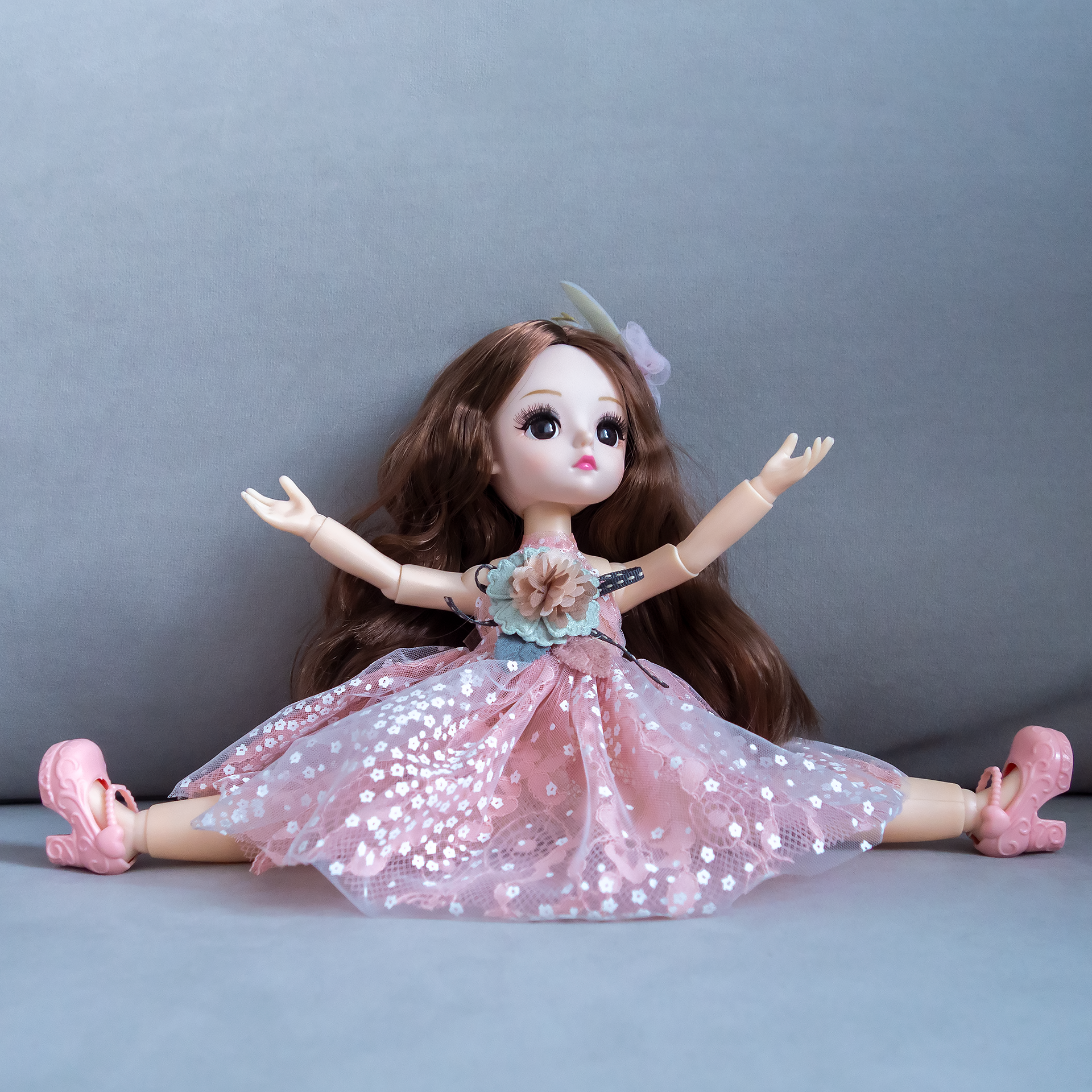 Кукла 31 см / 13 шарниров, в розовом платье с темными волосами, коллекционная реалистичная шарнирная BJD куколка со съемной одеждой