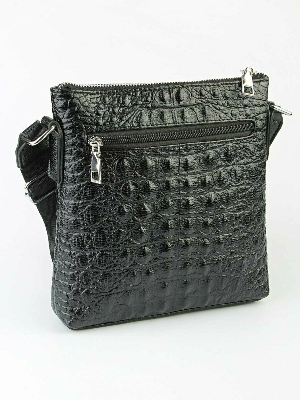 Сумка барсетка LeatherStyle, фактура под рептилию, чёрный — фото 1