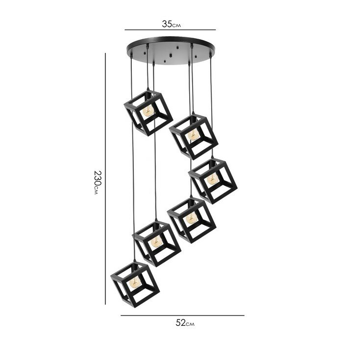 Светильник-каскад "Квадрат" 6хЕ27 40Вт черный 52х52х230 см