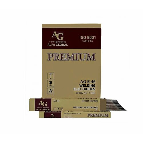 Сварочный электрод ALFA GLOBAL E-46 PREMIUM 2.0x300 мм, 1 кг электроды для сварки alfa global e 46 ок46 2 5 мм x 350 мм 1 кг рутиловые премиальные