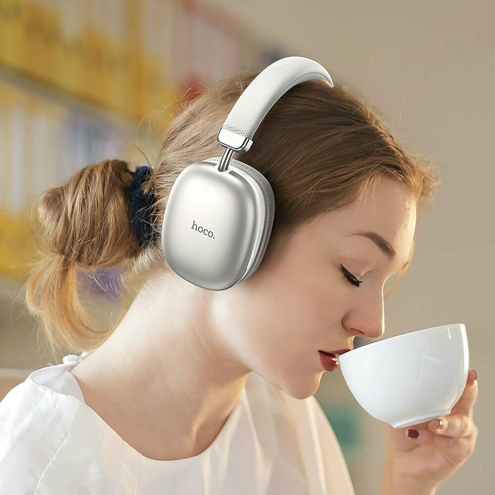 Bluetooth гарнитура HOCO W35 BT5.3, AUX/microSD/Type-C, накладная, громкость +/- (белый) — фото 1